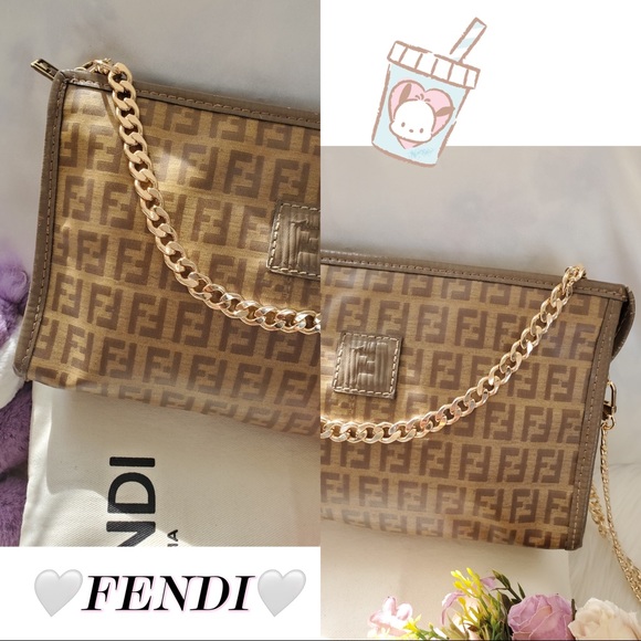 🌸Auth🌸Beautiful FENDI Zucchino Zucca Monogram FF Logo Clutch/Shoulder Bag 🦋 - Picture 4 of 14